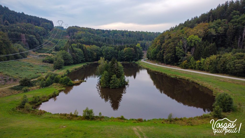 Vue aérienne sur le col de Steige et son étang dans les Vosges