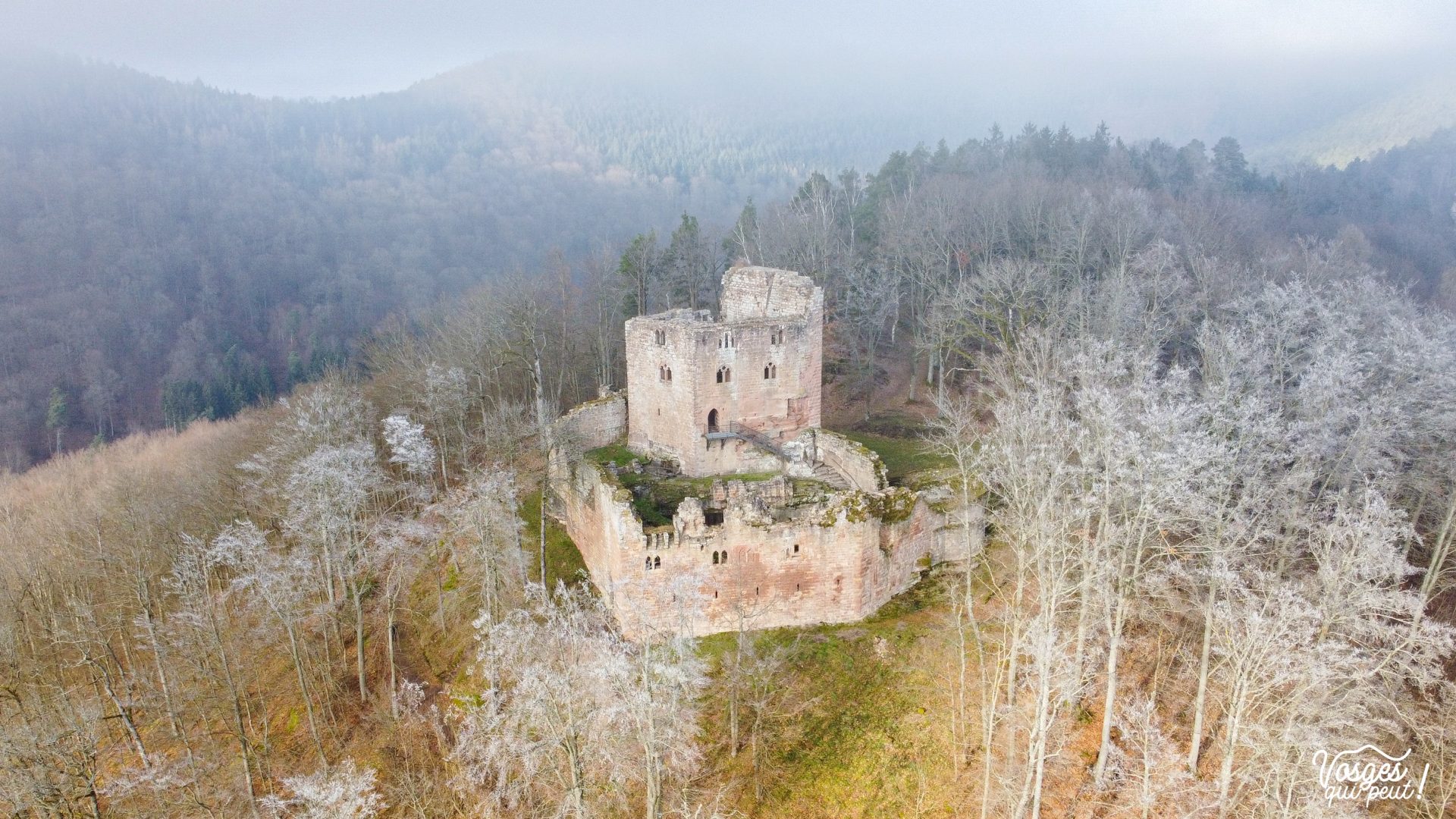Vue aérienne du château du Nouveau Windstein
