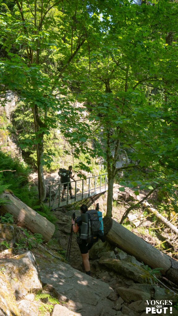 Randonneurs sur le sentier des Roches dans le Massif des Vosges