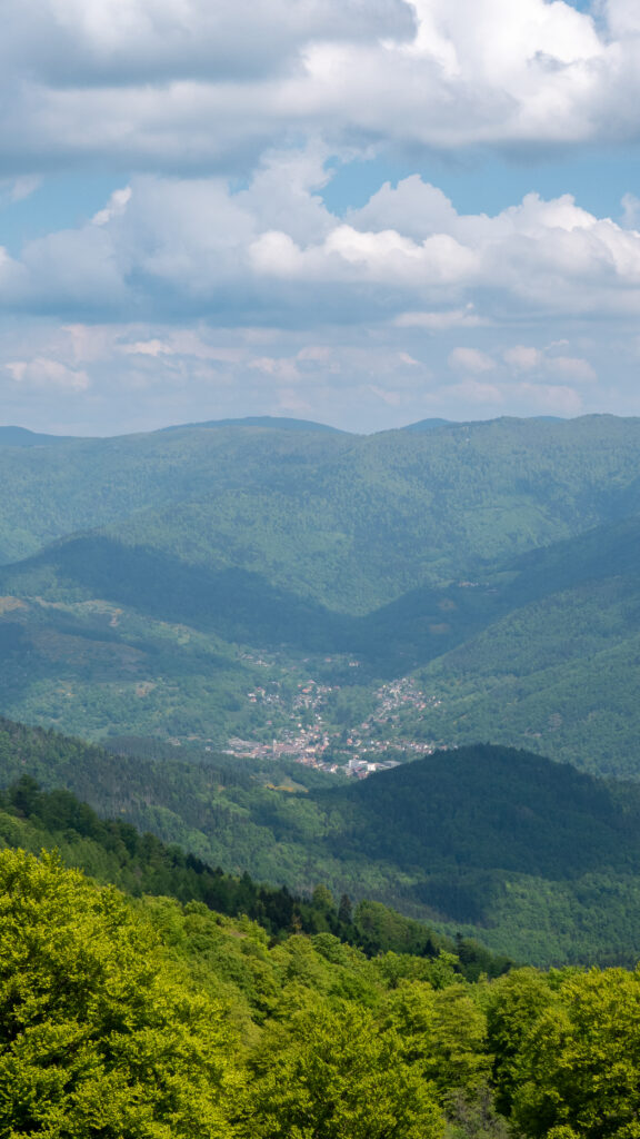 Vue sur un village de montagne dans le massif des Vosges